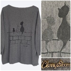 Cherry Bloom Paris Cat Sweater Modal Cashmere Blend 🔥 - Size TU